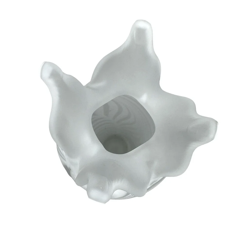 Essie E Zareh White Frosted Art Glass Swirl Vase Baijan Pulled Rim 11